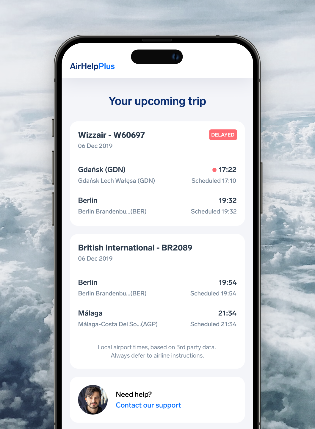 AirHelp Plus mobile screen