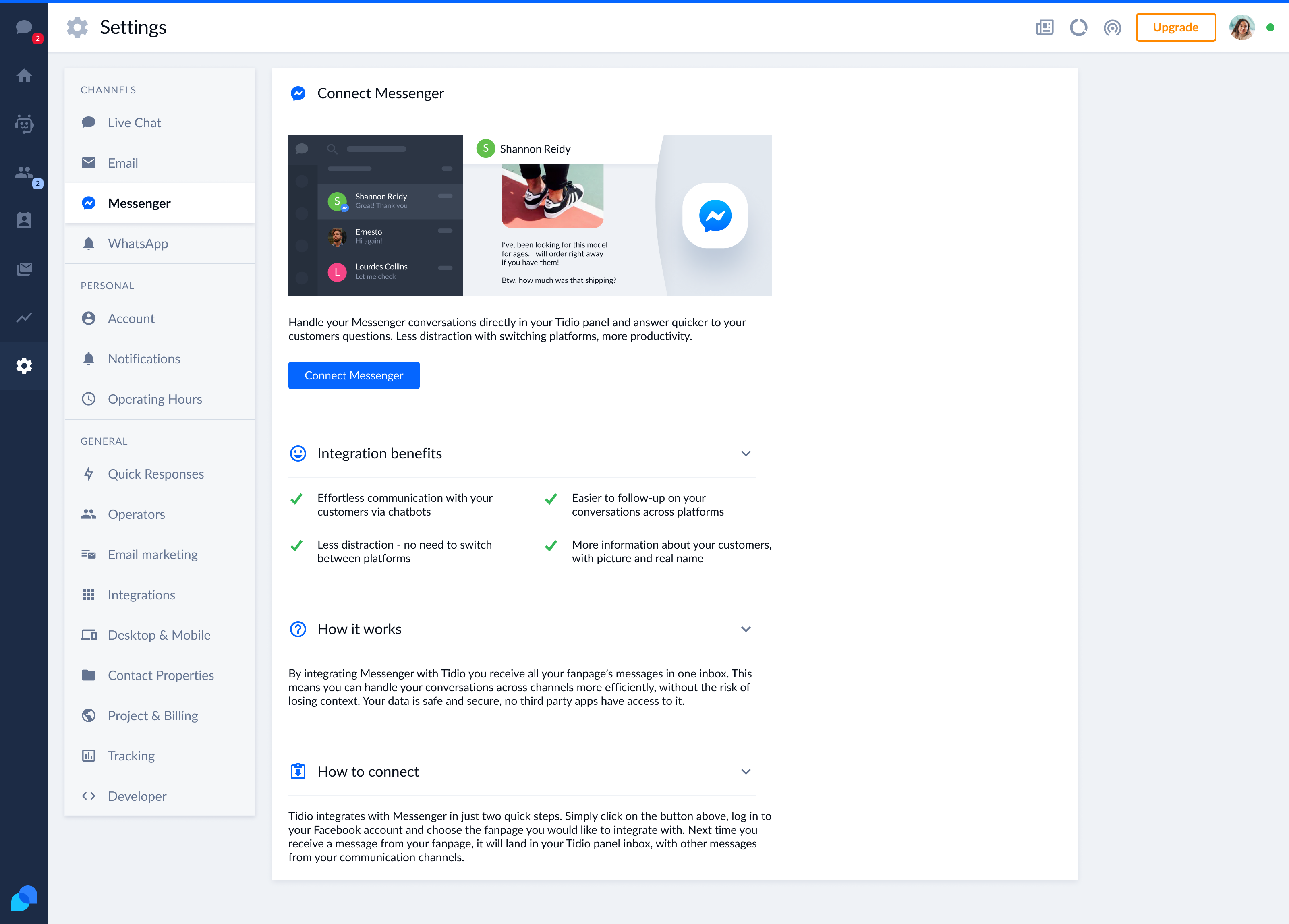 Messenger product UI