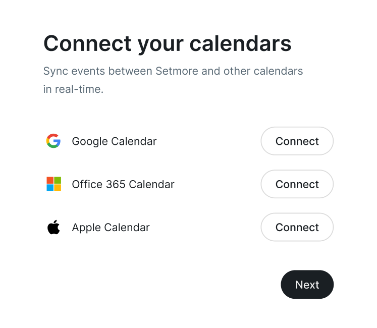 Setmore onboarding step three: calendar sync