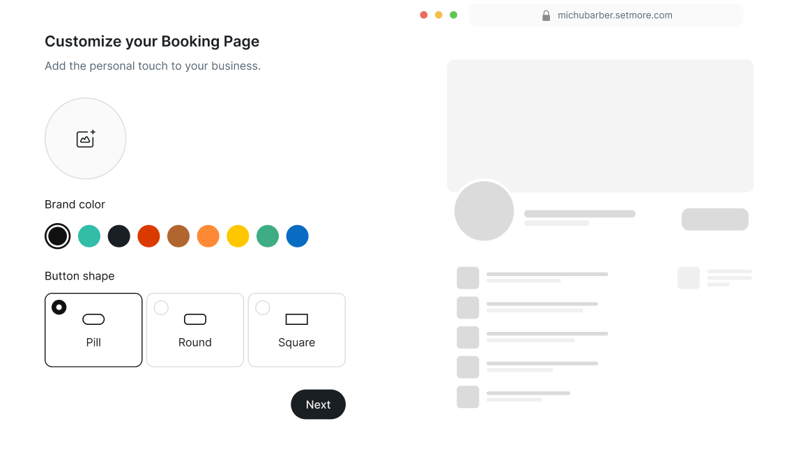 Setmore booking page customization with live preview